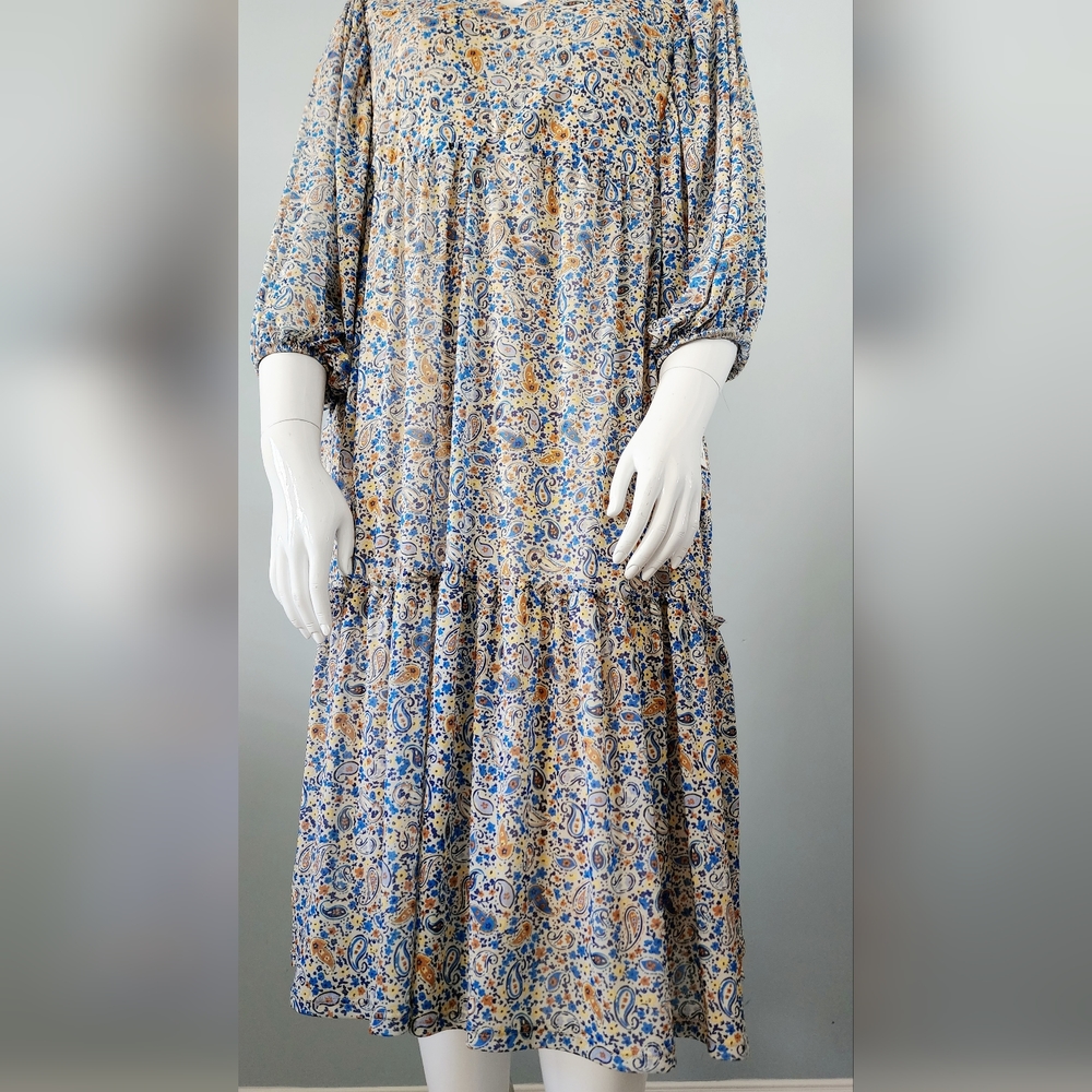 [X, 1X & 3X] DEX Plus Paisley Boho 3/4 Sleeve Midi Dress - Picture 11 of 14